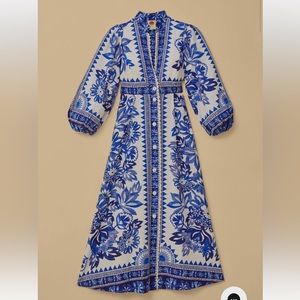 NWT FARM Rio Off-White Blue Flora Tapestry Maxi Dress M